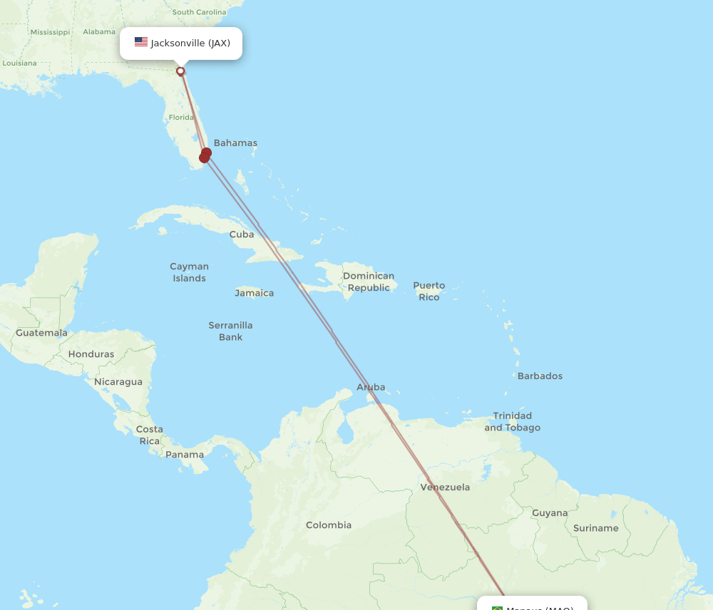 MAO to JAX flights and routes map