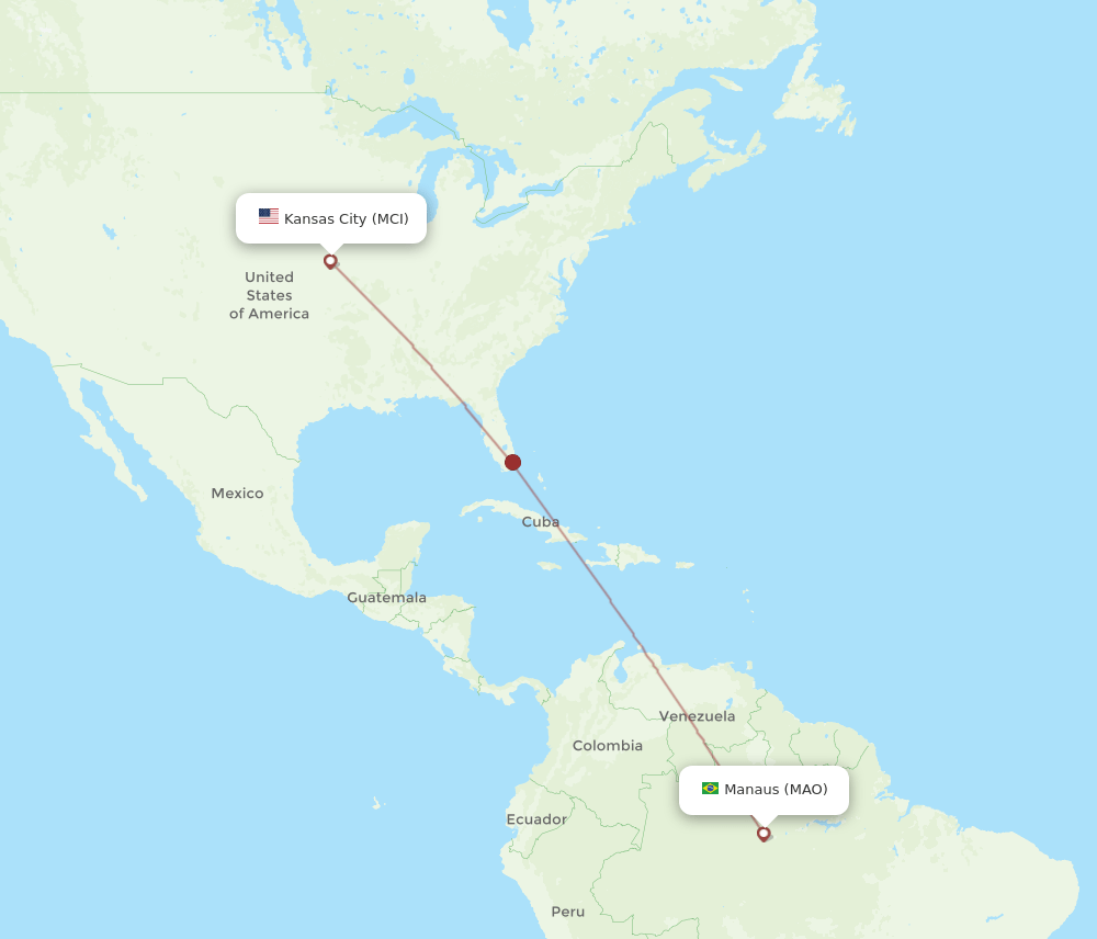MAO to MCI flights and routes map