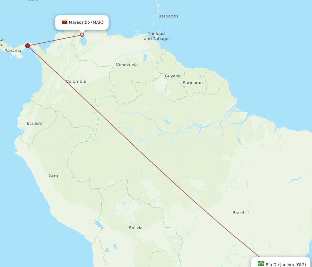 Rio De Janeiro - Maracaibo route map and flight paths