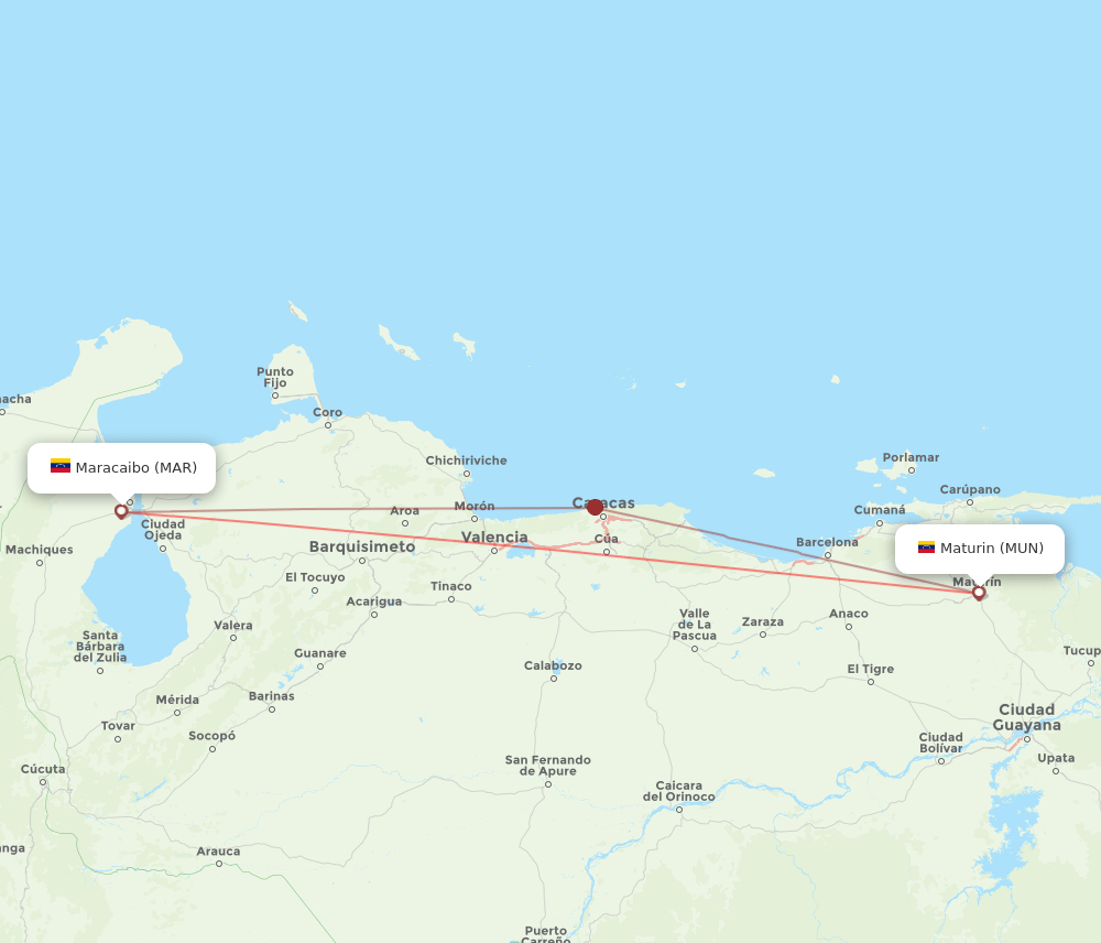 Maracaibo - Maturin route map and flight paths