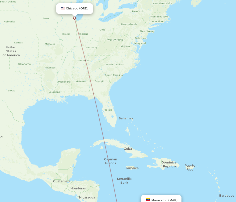 MAR to ORD flights and routes map