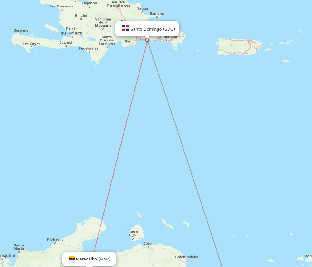 Maracaibo - Santo Domingo route map and flight paths