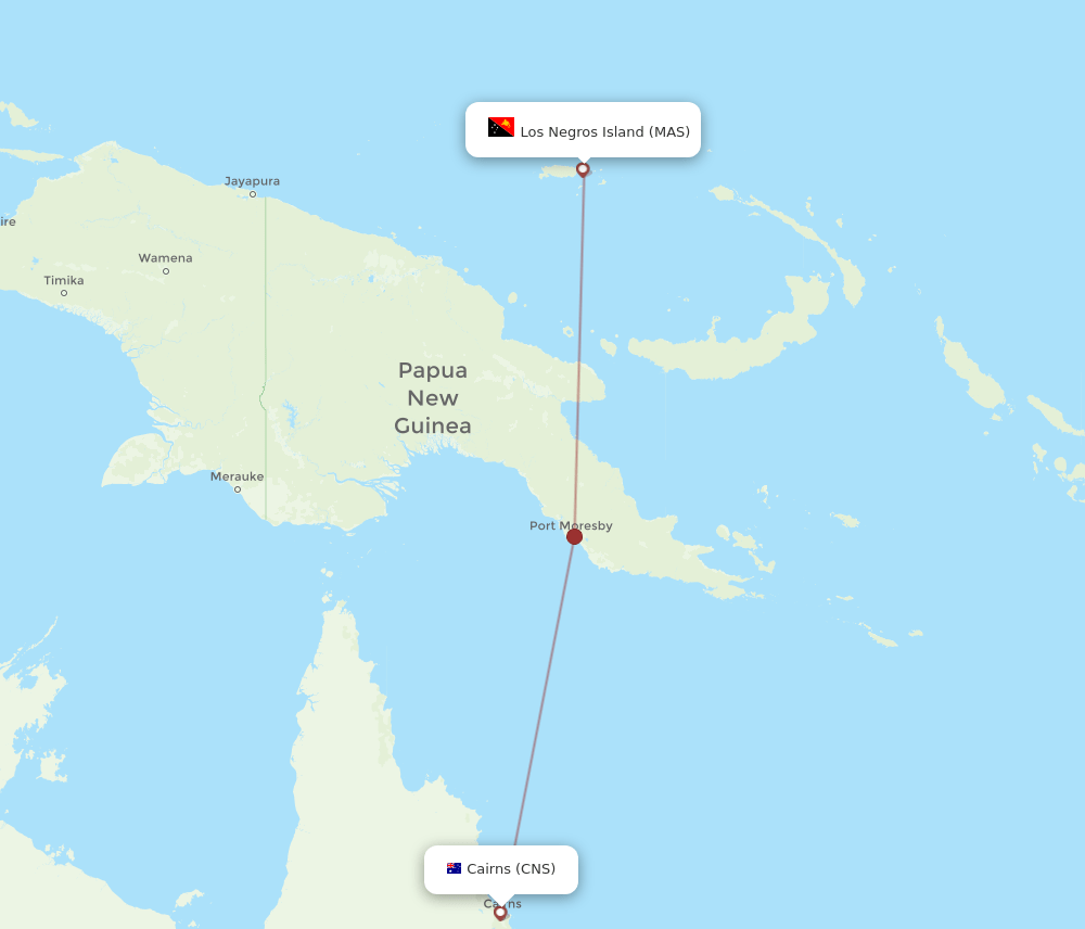 Cairns - Manus Island route map and flight paths