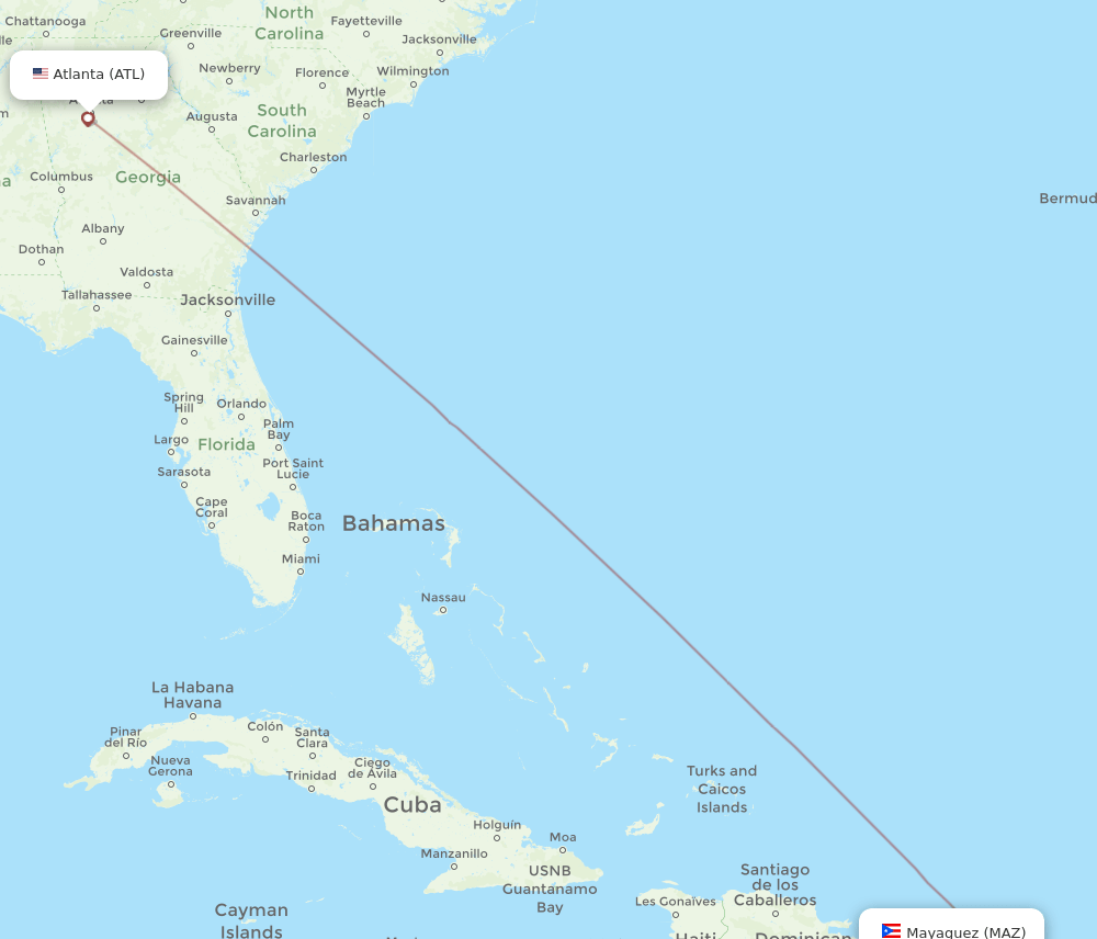 MAZ to ATL flights and routes map