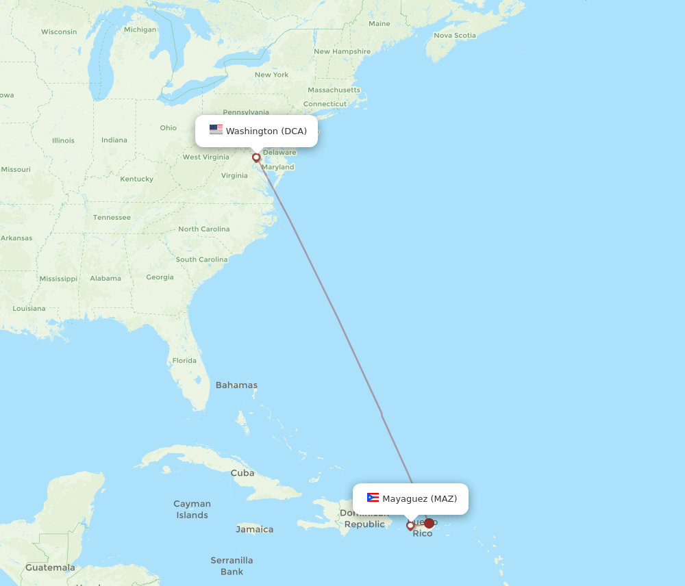 MAZ-DCA flight routes
