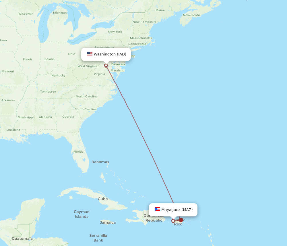 MAZ-IAD flight routes