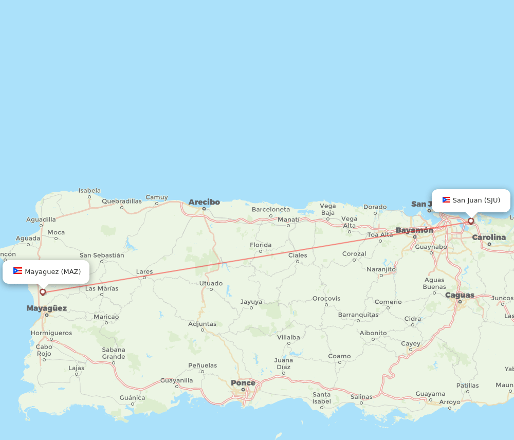Mayaguez - San Juan route map and flight paths