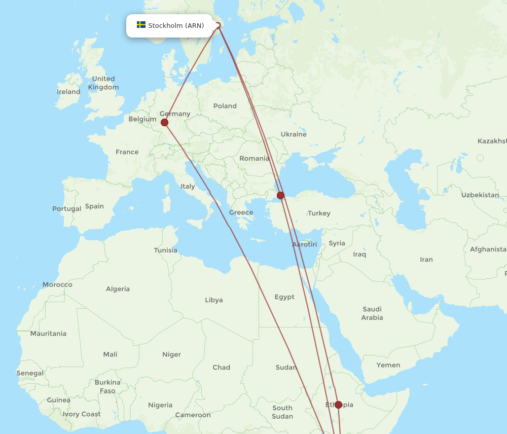 MBA to ARN flights and routes map