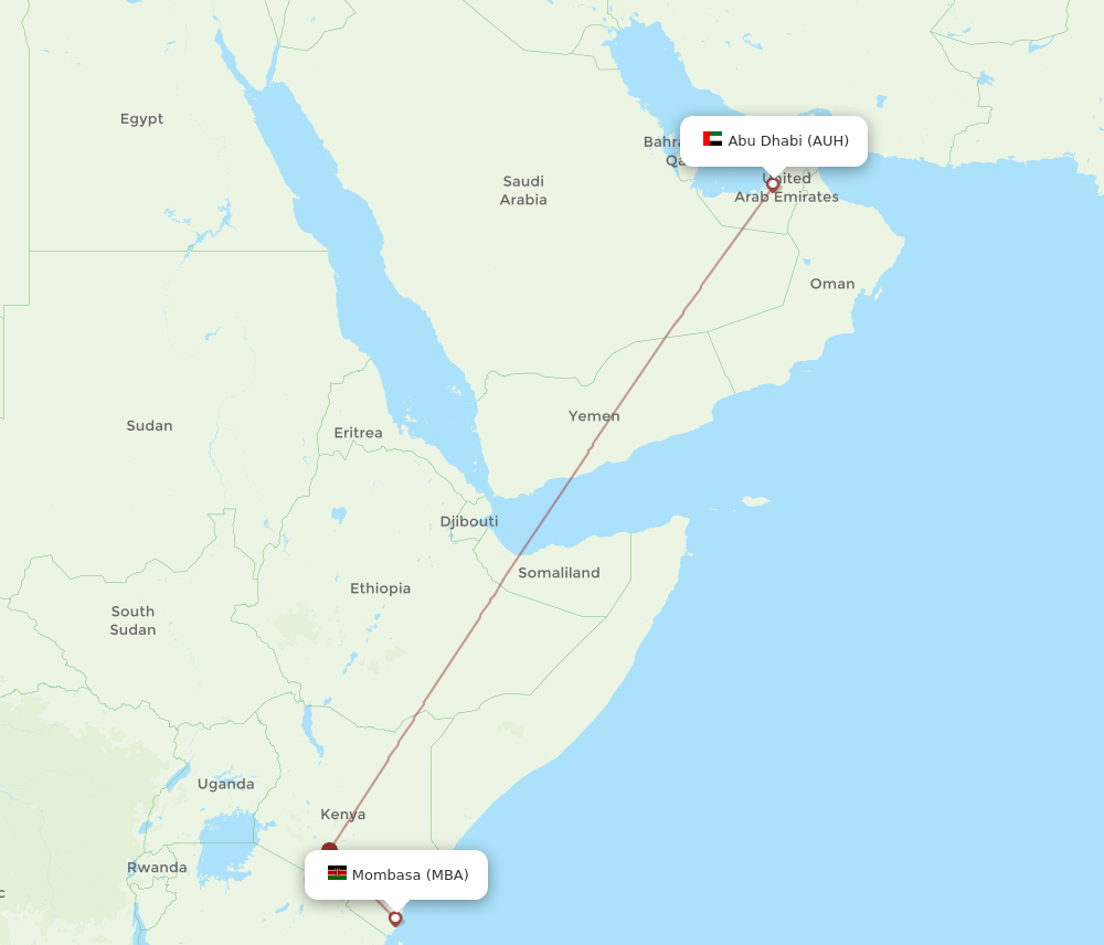 Abu Dhabi - Mombasa route map and flight paths
