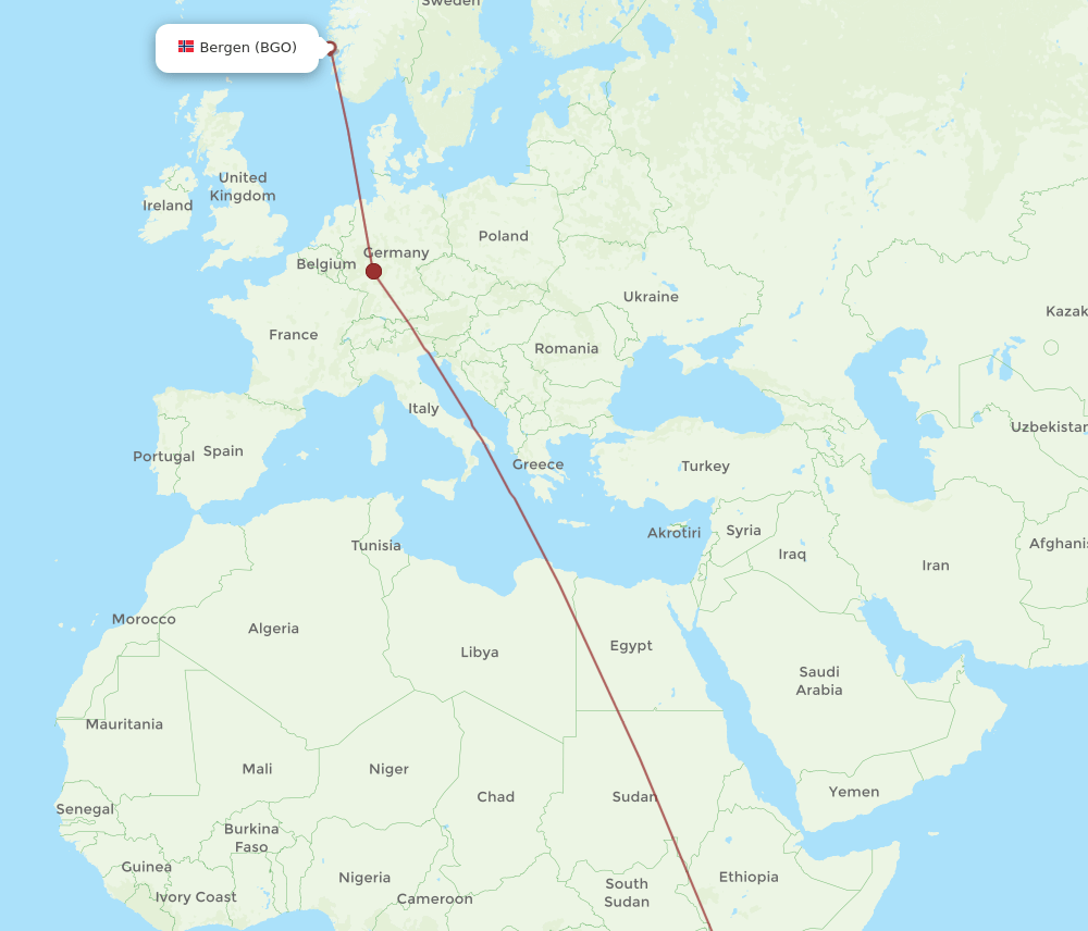 MBA-BGO flight routes