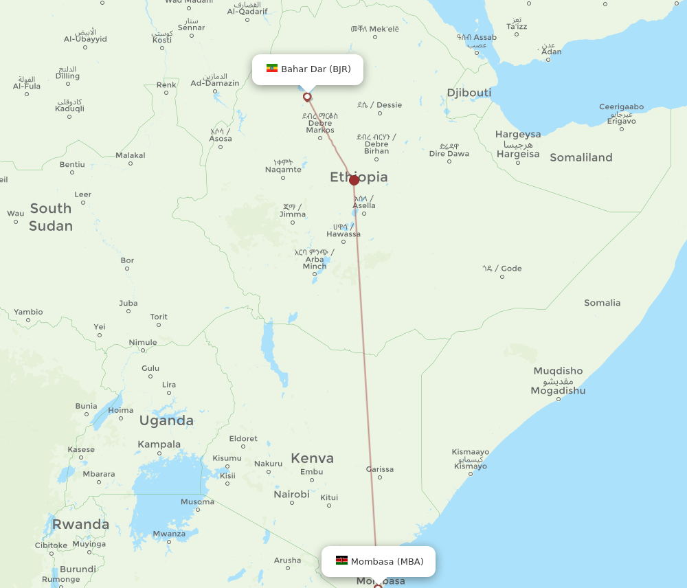 MBA-BJR flight routes