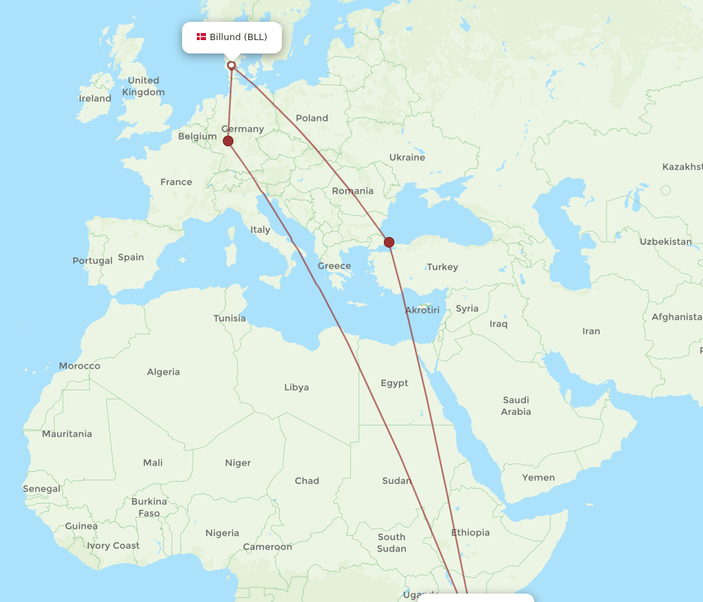 MBA-BLL flight routes