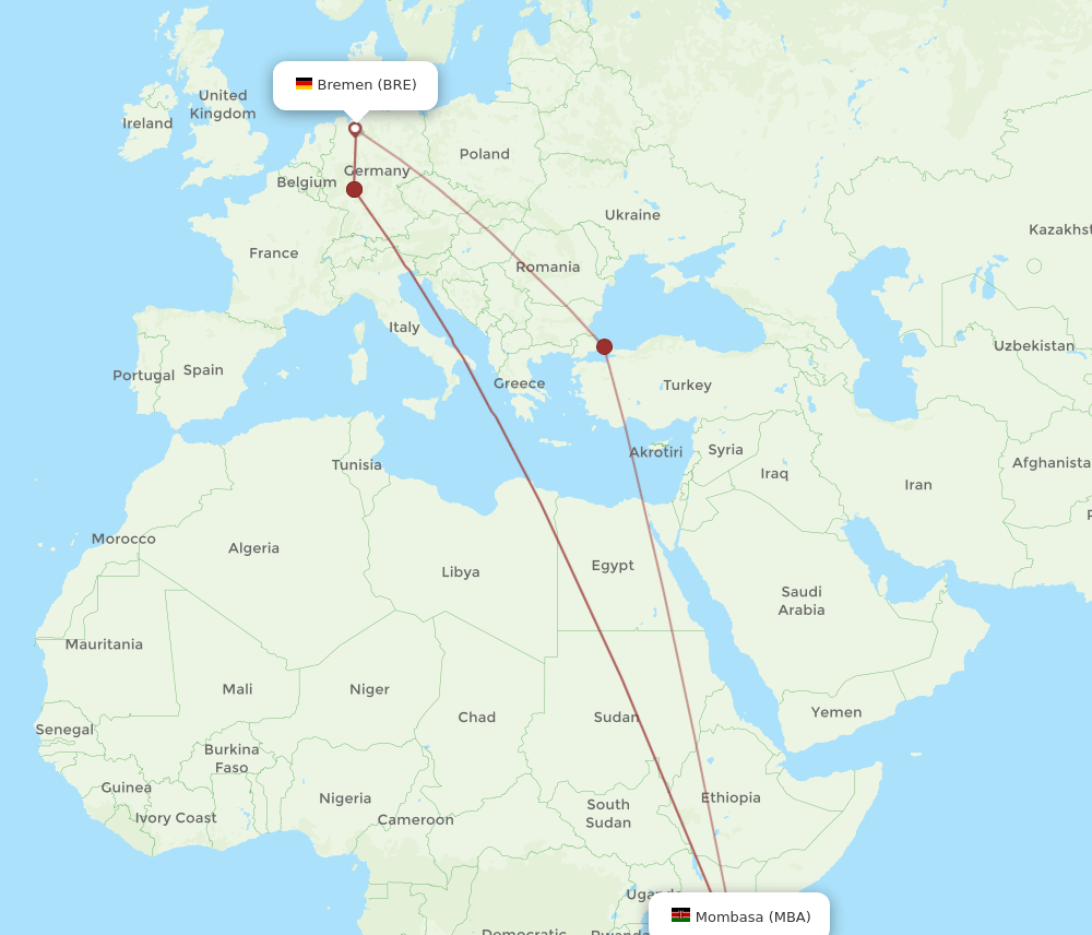 MBA-BRE flight routes