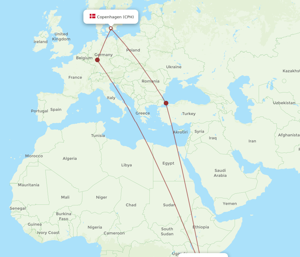 MBA-CPH flight routes