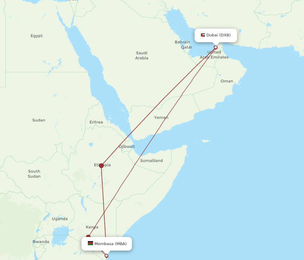 MBA to DXB flights and routes map