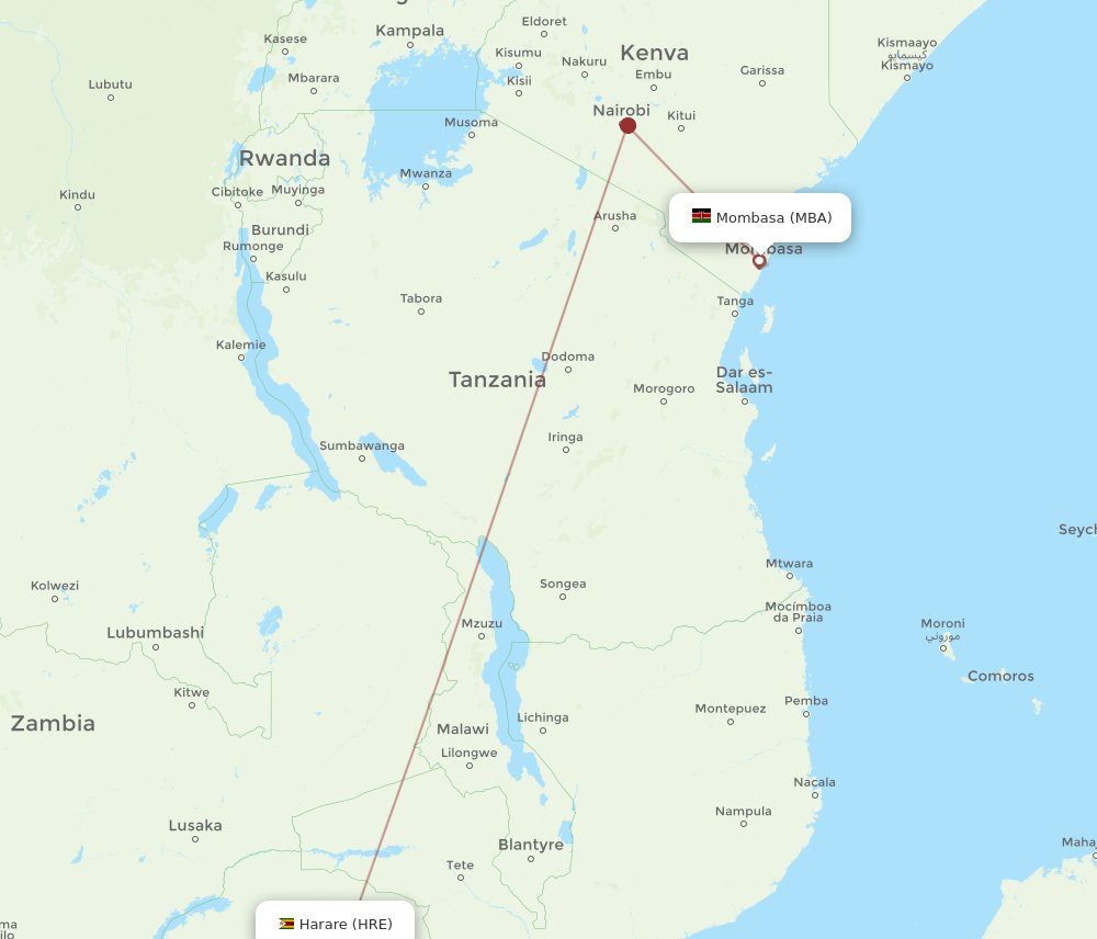 MBA-HRE flight routes