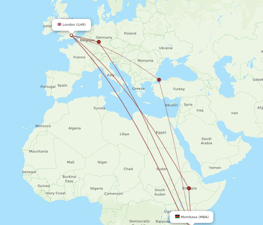 MBA-LHR flight routes