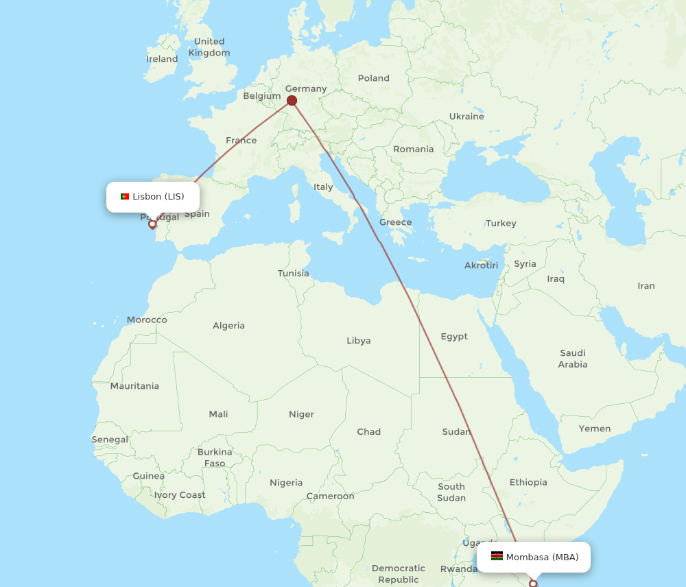 MBA to LIS flights and routes map