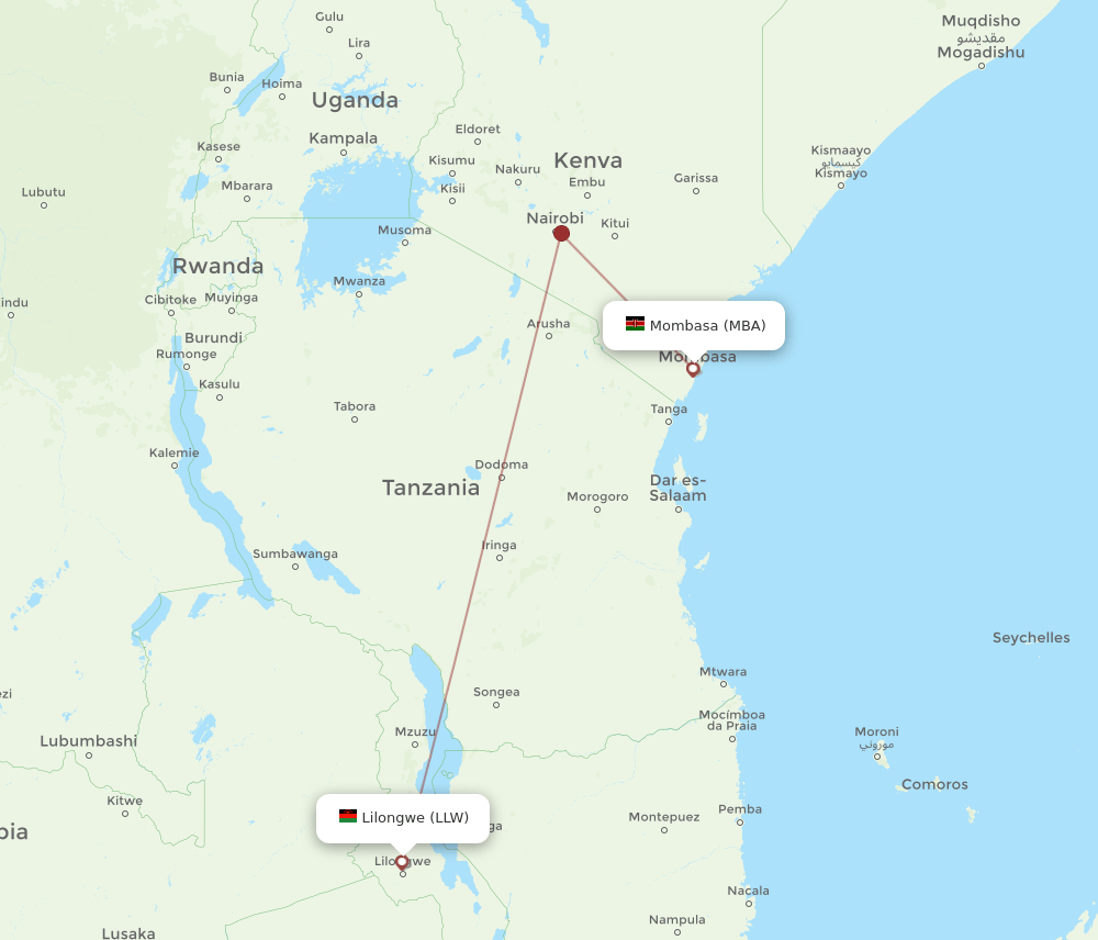 MBA-LLW flight routes