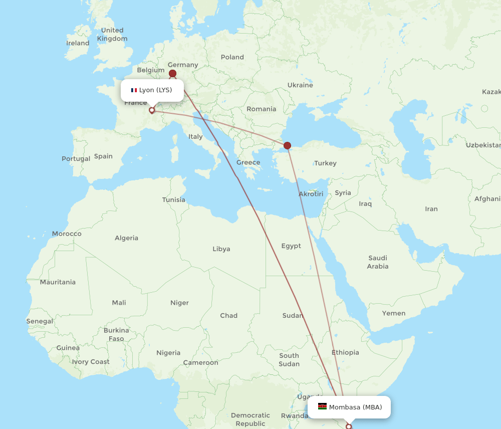 MBA-LYS flight routes