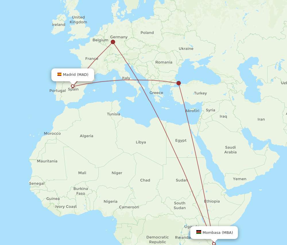 MBA-MAD flight routes