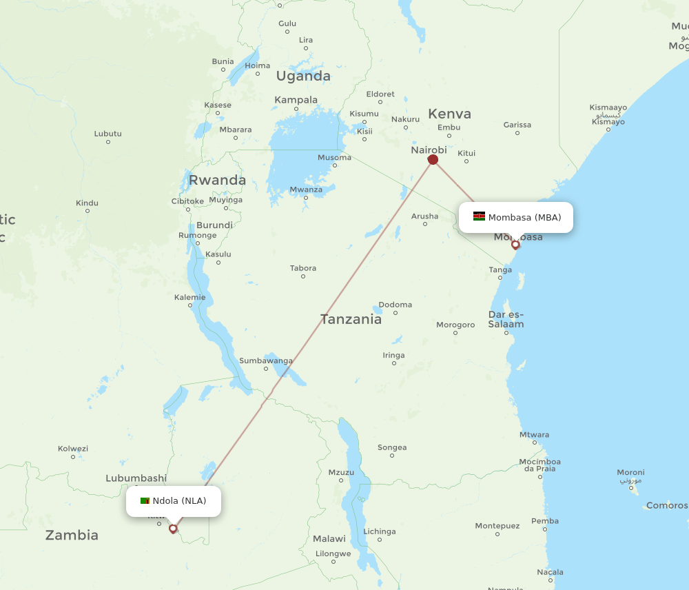 MBA-NLA flight routes