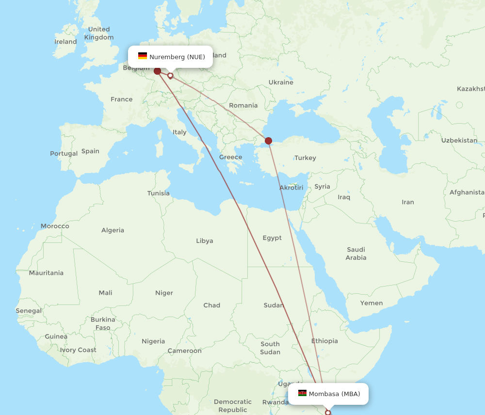 MBA-NUE flight routes