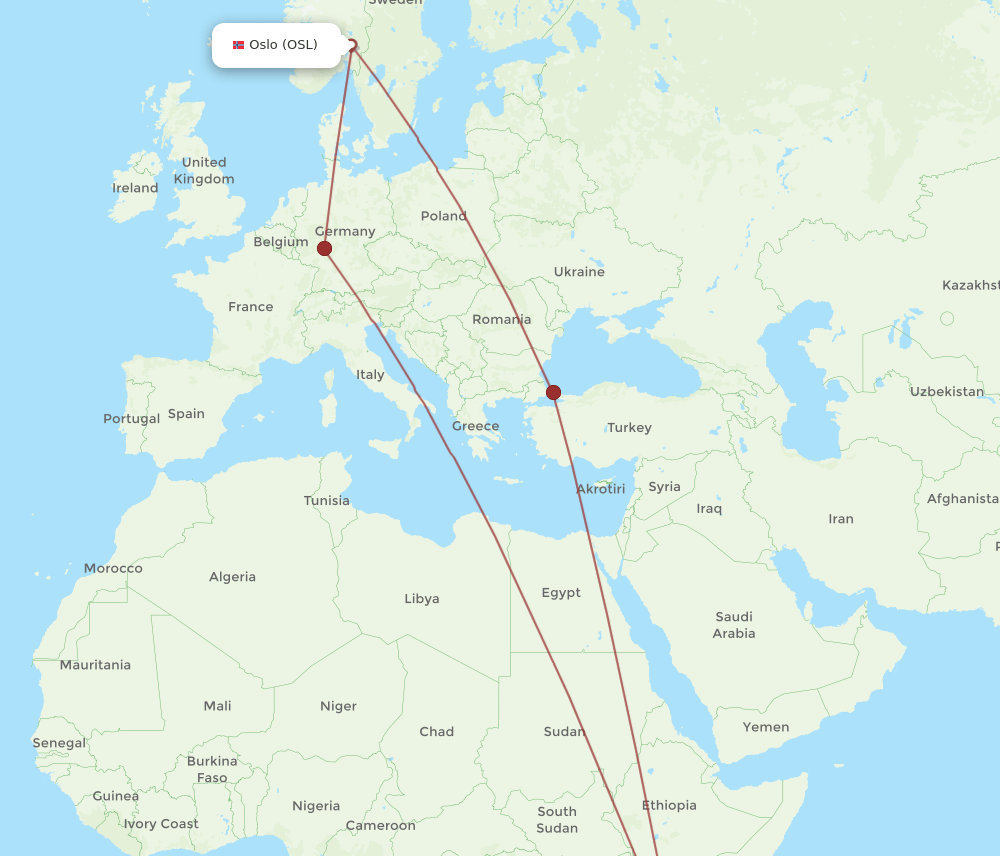 MBA-OSL flight routes