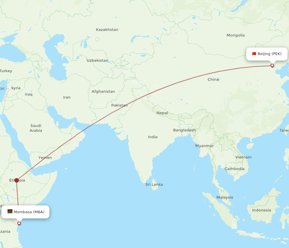MBA-PEK flight routes