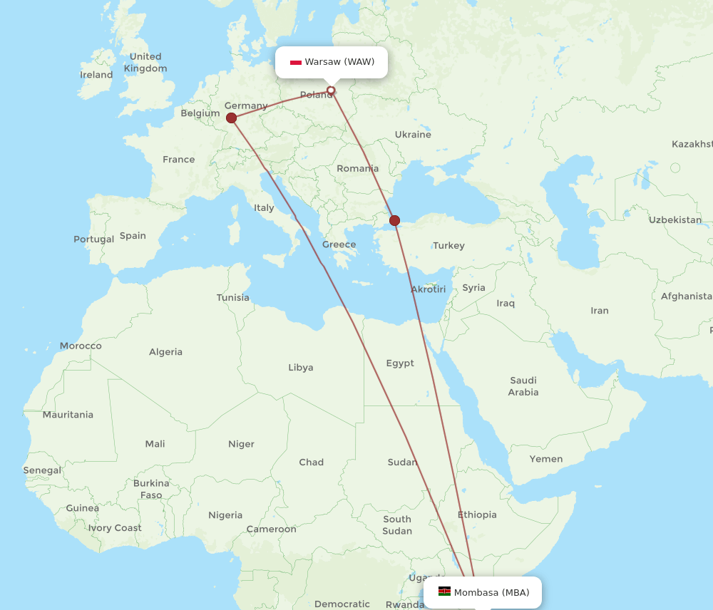 MBA-WAW flight routes