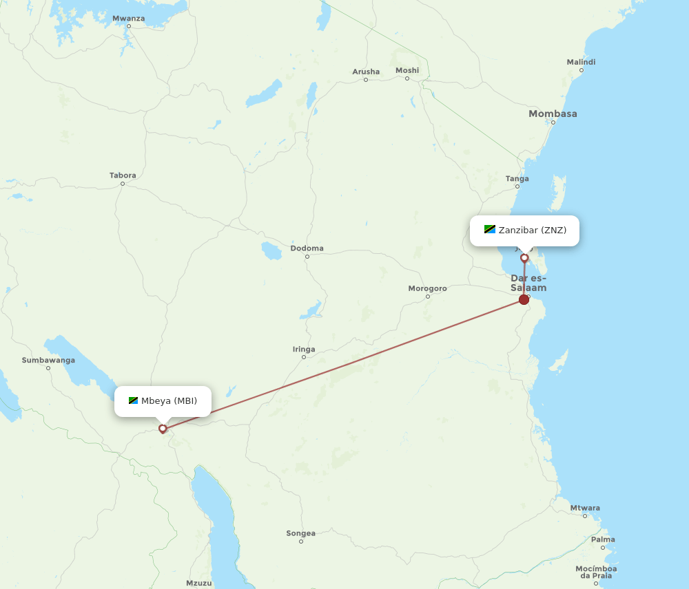 MBI-ZNZ flight routes