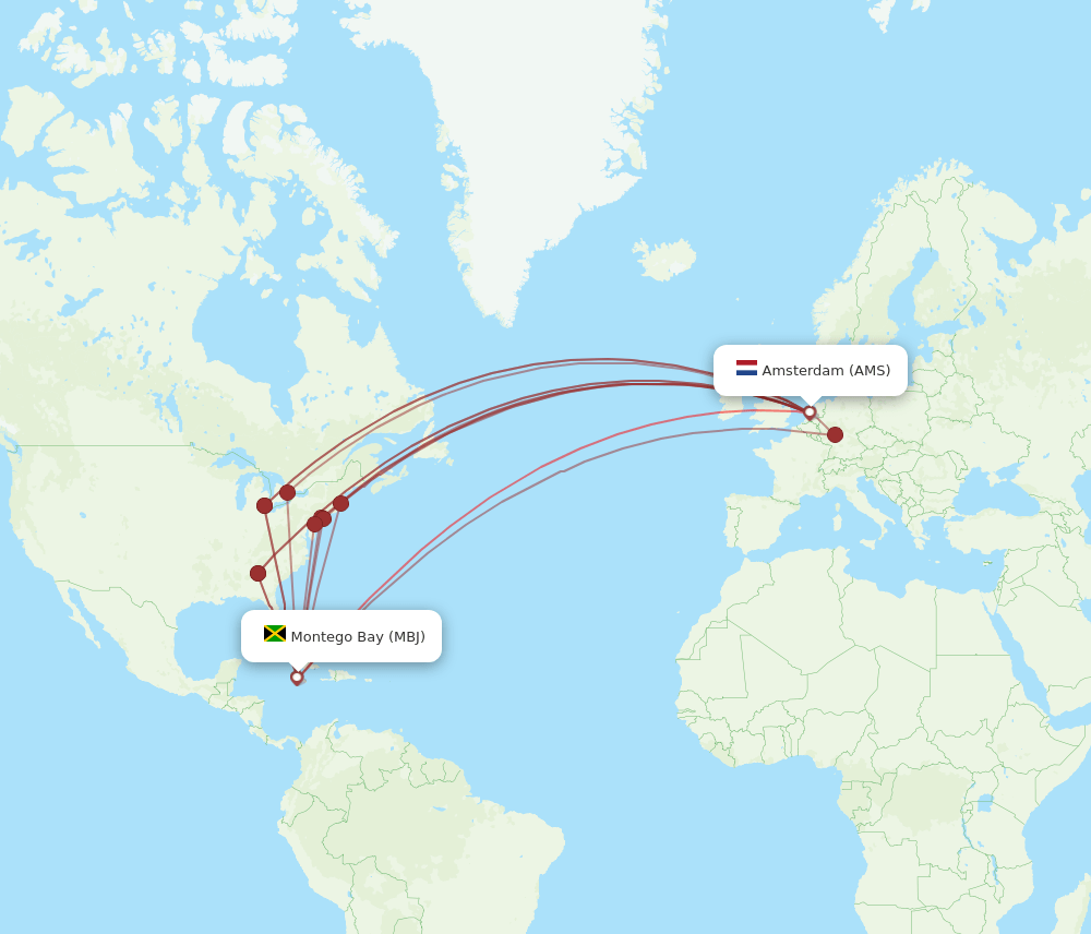 MBJ-AMS flight routes