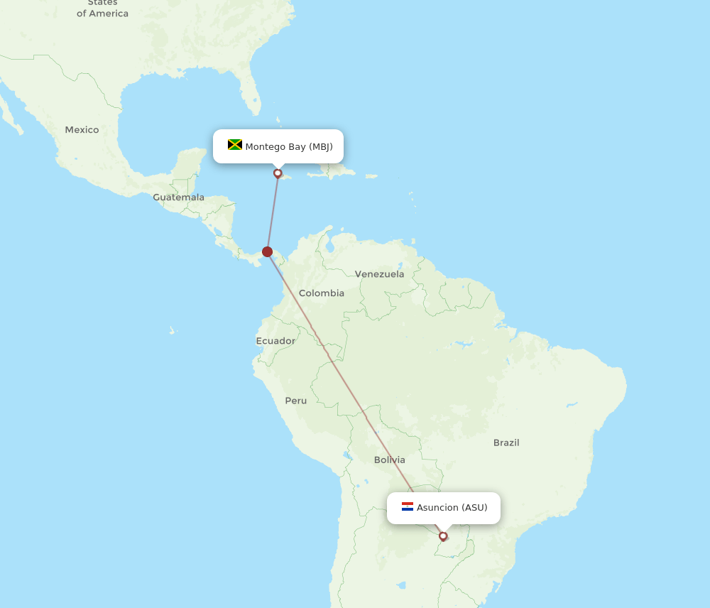 MBJ to ASU flights and routes map