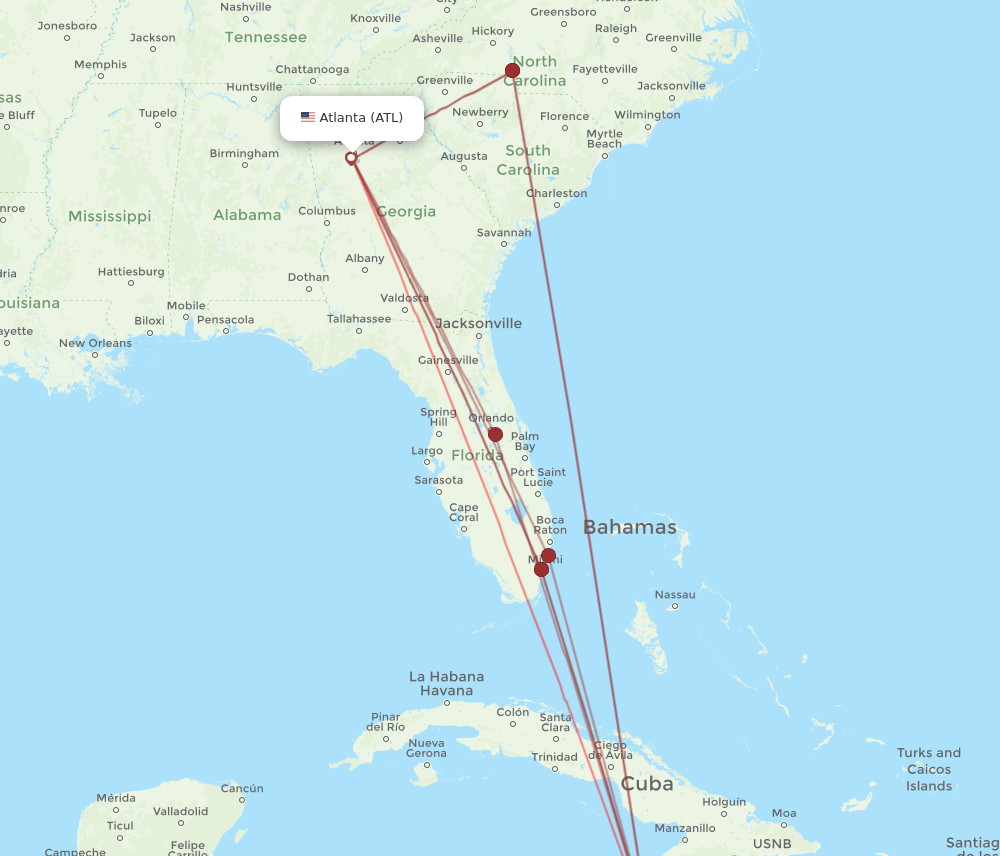 MBJ-ATL flight routes