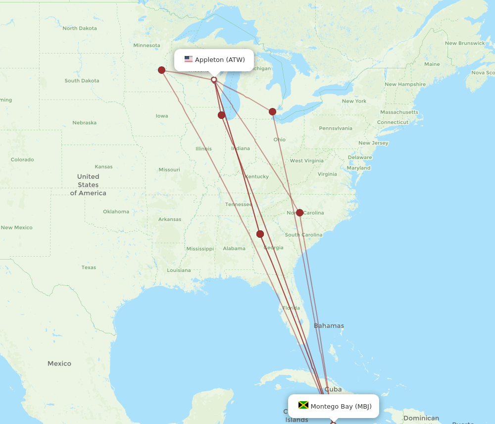 MBJ-ATW flight routes