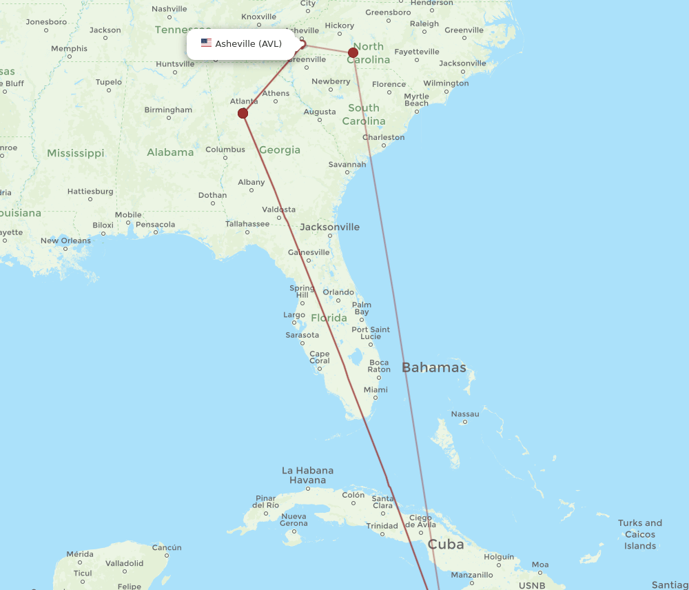 MBJ-AVL flight routes