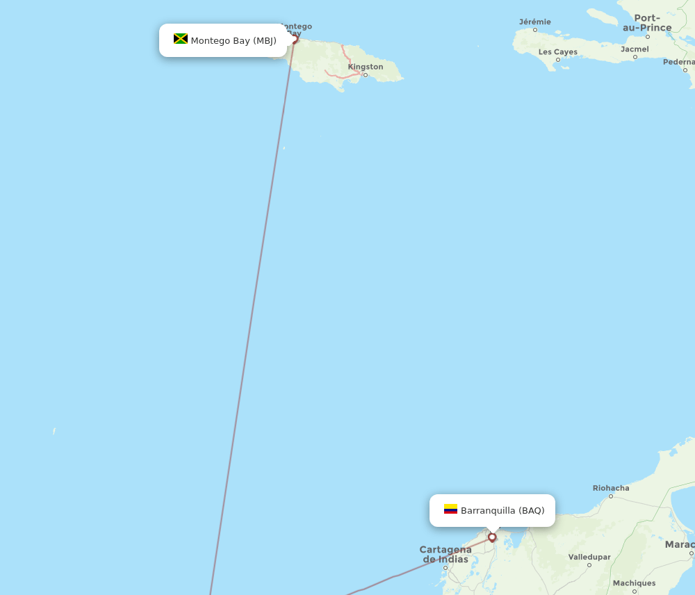 MBJ to BAQ flights and routes map