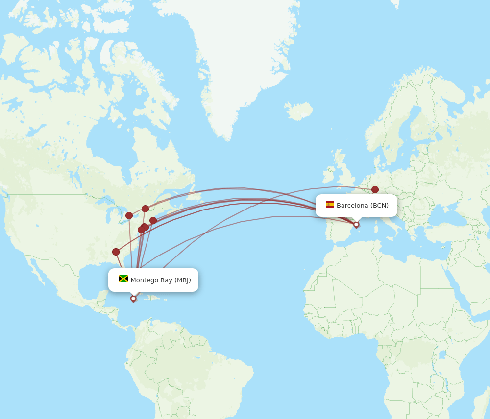 MBJ-BCN flight routes