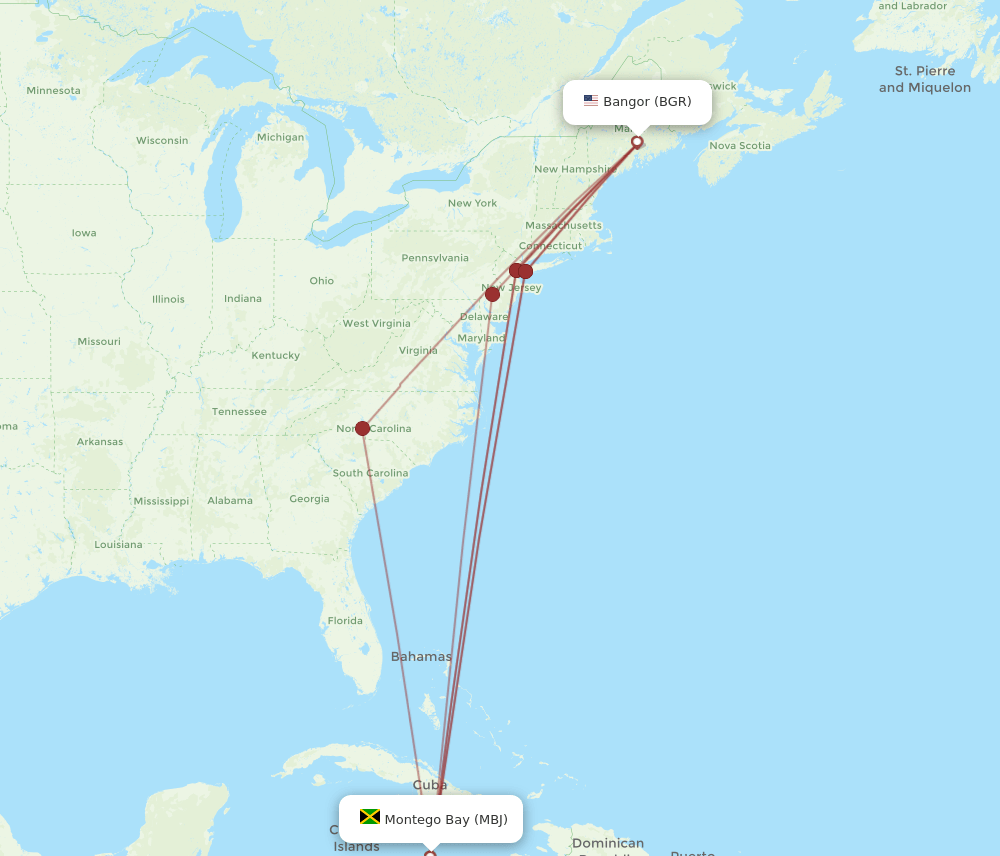 MBJ-BGR flight routes