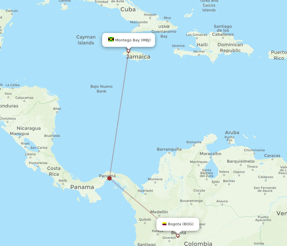 MBJ-BOG flight routes