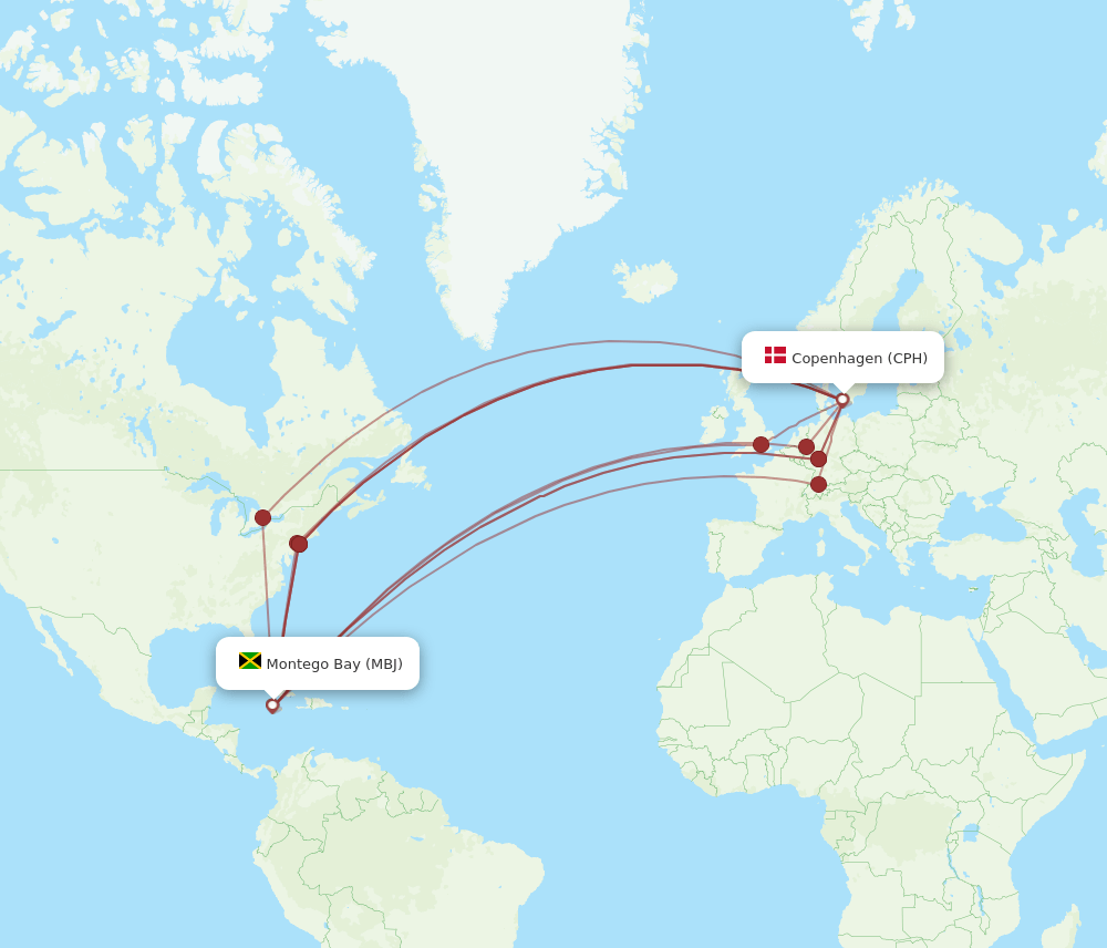 MBJ-CPH flight routes