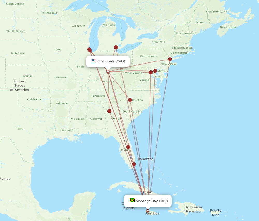 MBJ-CVG flight routes