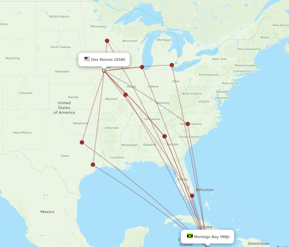 MBJ-DSM flight routes