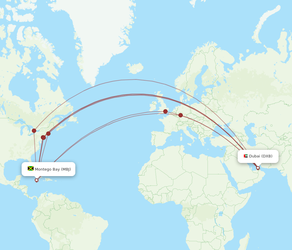 MBJ-DXB flight routes
