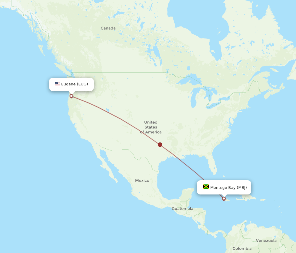 MBJ-EUG flight routes