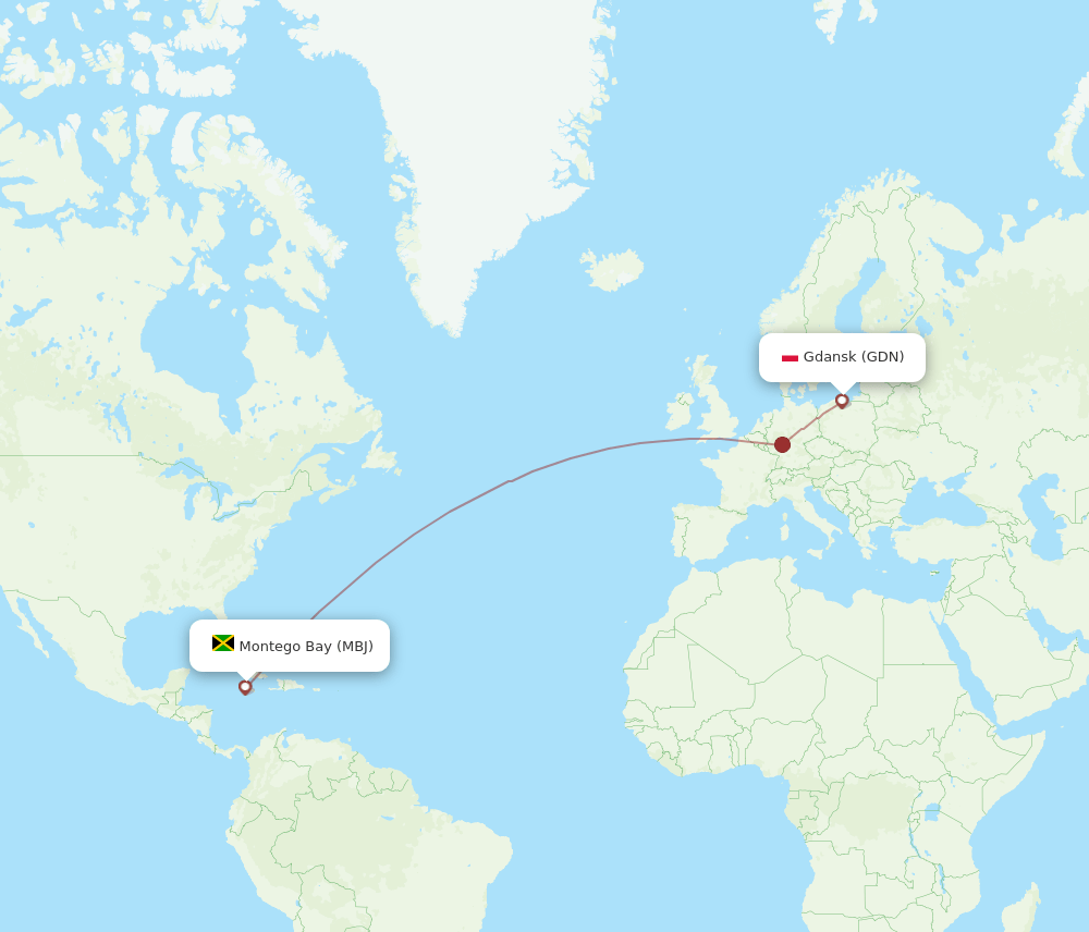 MBJ to GDN flights and routes map