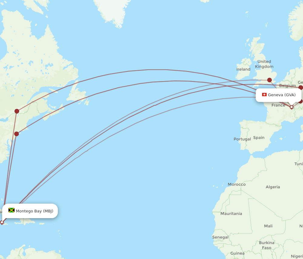 MBJ-GVA flight routes