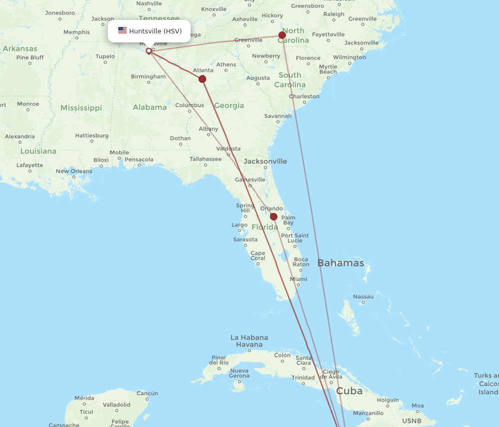 MBJ-HSV flight routes