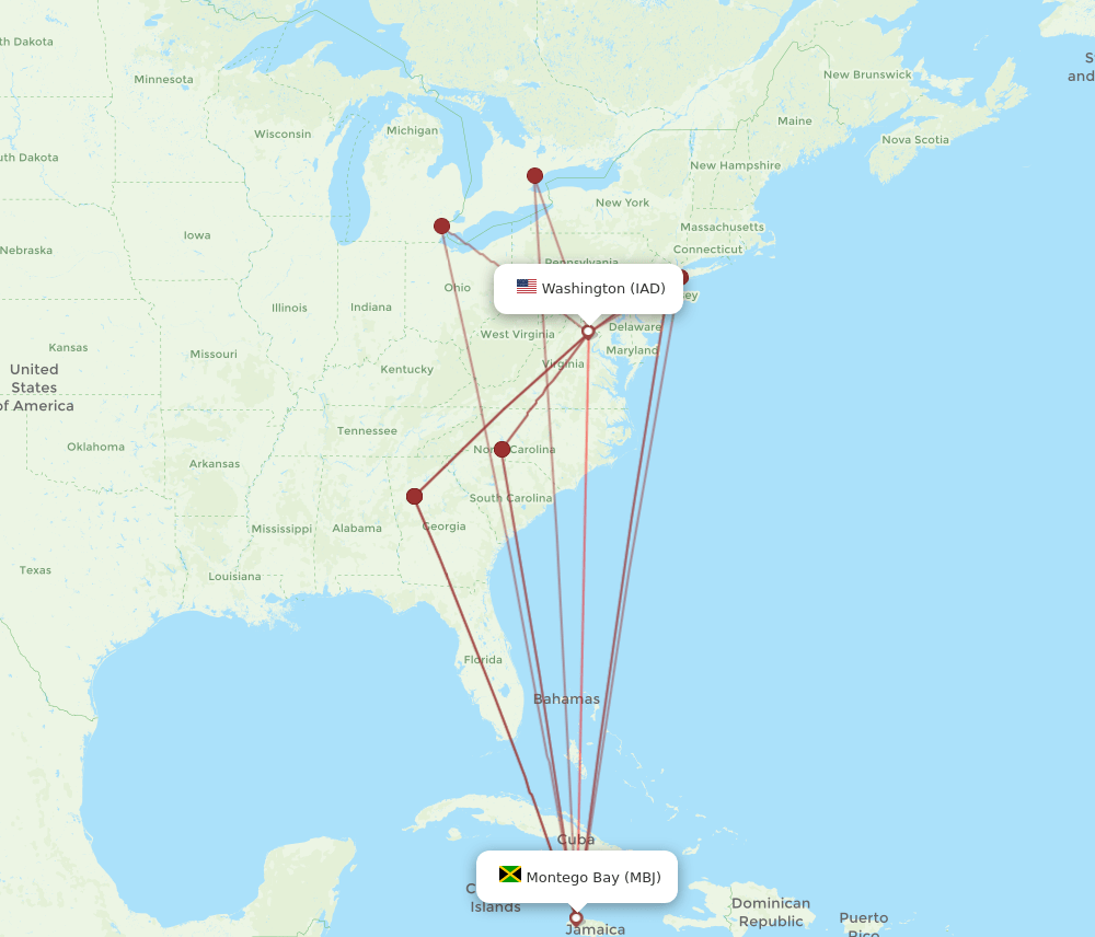 MBJ-IAD flight routes