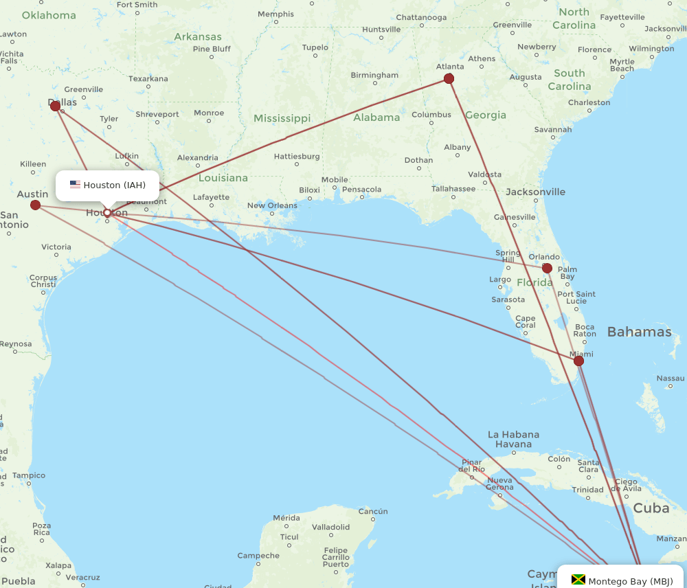 MBJ-IAH flight routes